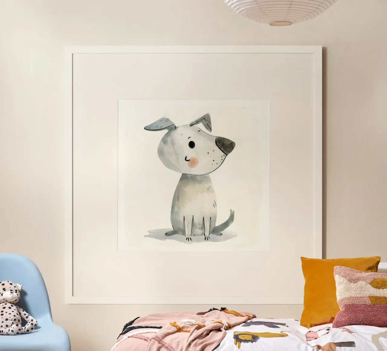 Entzückendes sitzendes Hündchen in Pastell-Aquarellfarben Poster mit Kunststoffrahmen von DesignDoodle