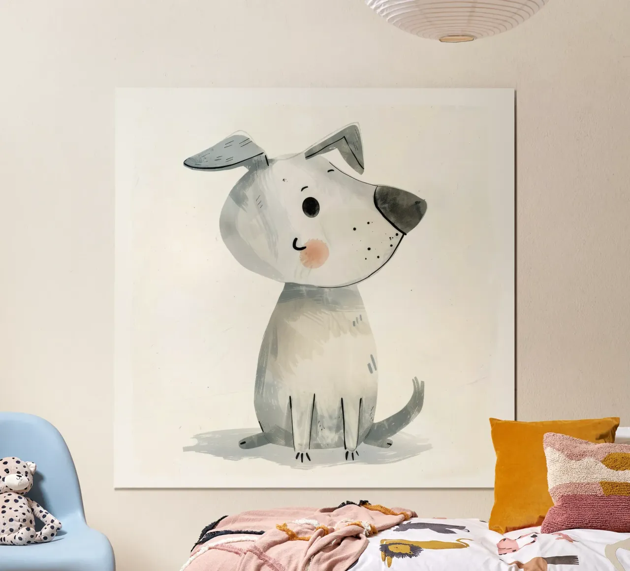Entzückendes sitzendes Hündchen in Pastell-Aquarellfarben Poster mit Kunststoffrahmen von DesignDoodle