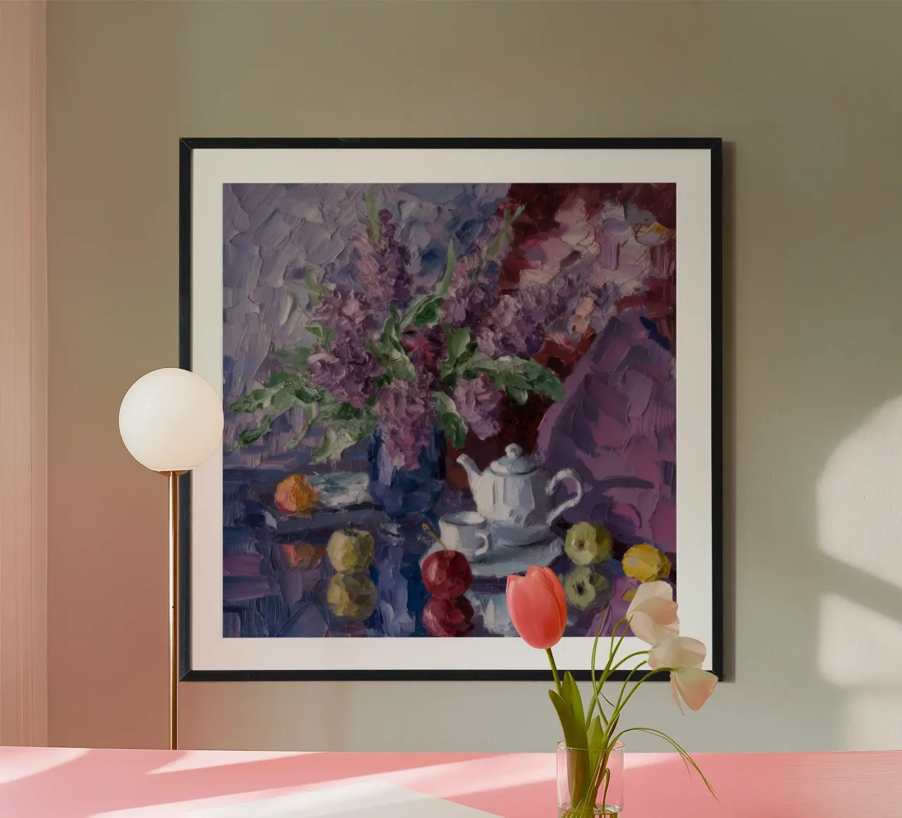Armonia del fiore di ametista poster con telaio in legno da Celestial Harmony