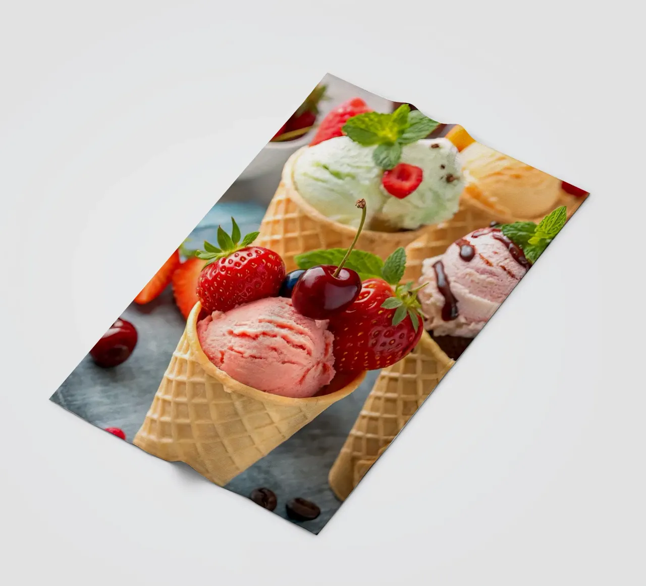 Assorted Ice Cream Cones With Fresh Accents fleece blanket by 🥩 The tasty wall