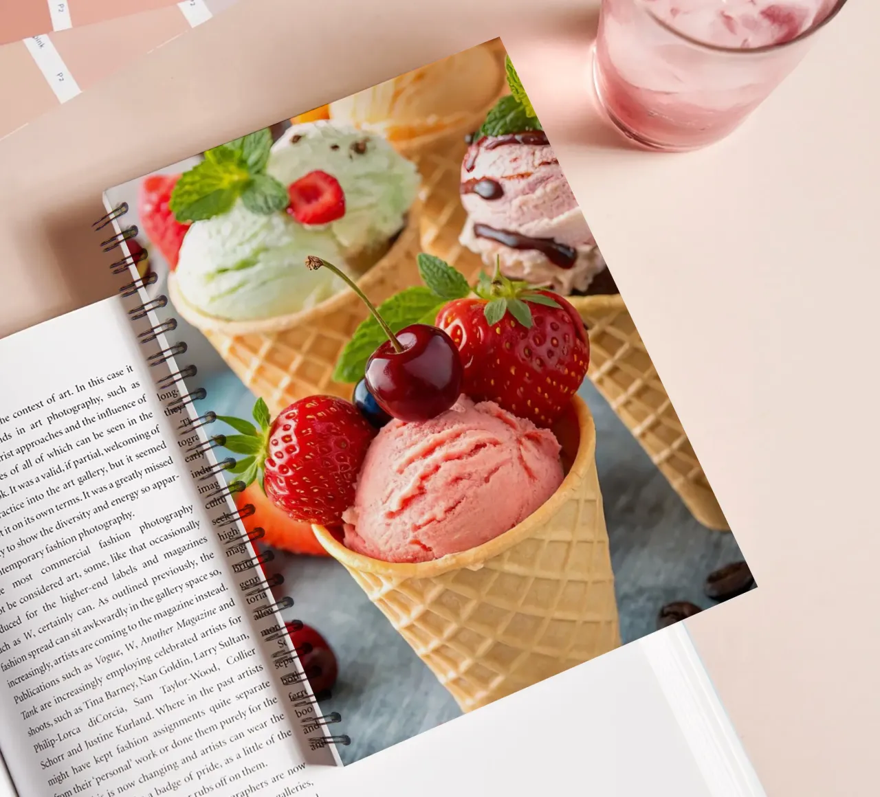Assorted Ice Cream Cones With Fresh Accents spiral notebook by 🥩 The tasty wall