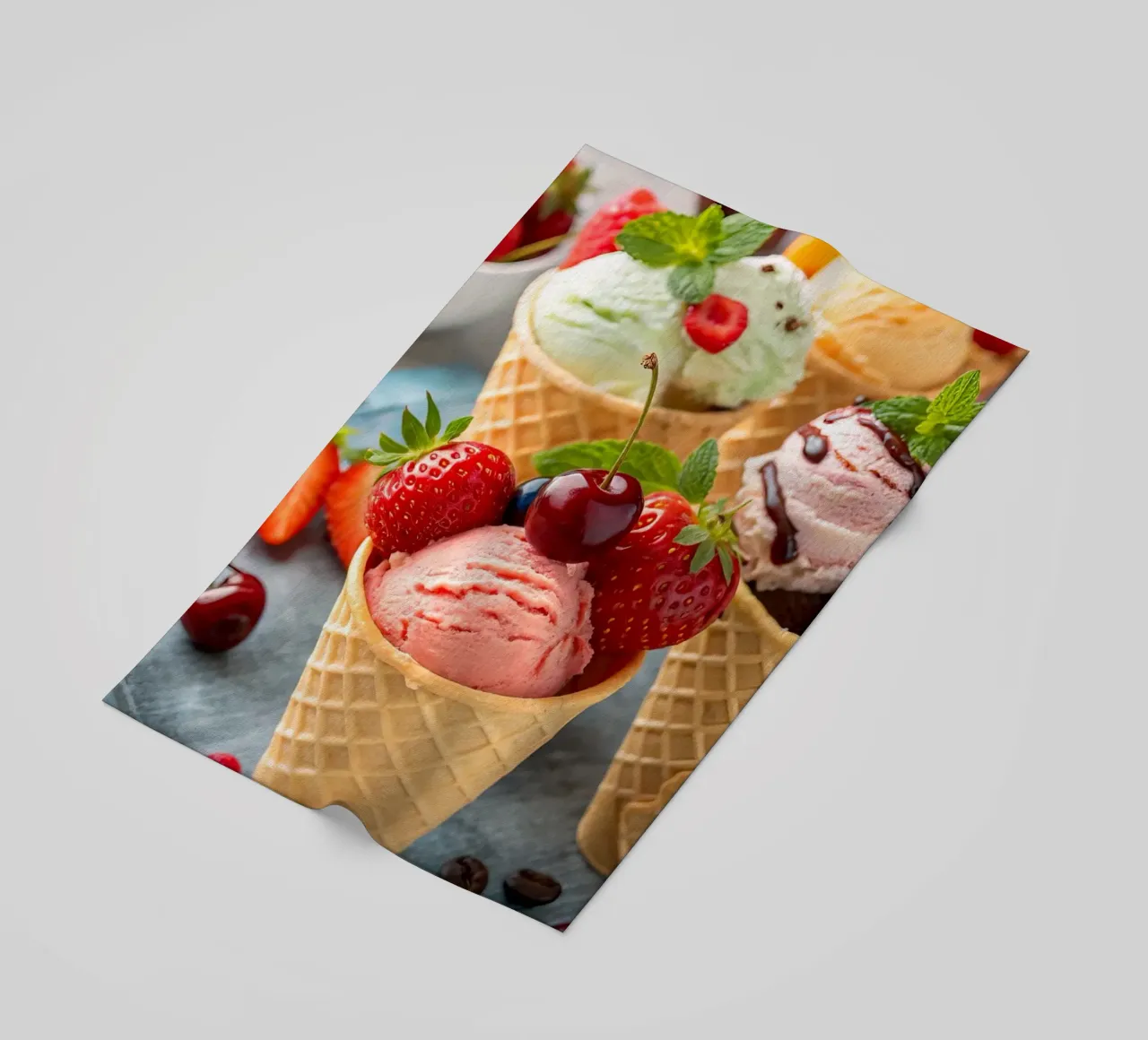 Coni gelato assortiti con accenti freschi telo mare da 🥩 The tasty wall