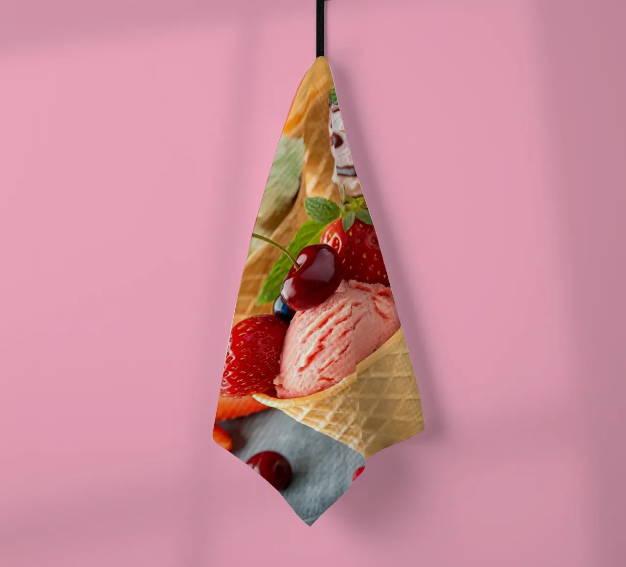 Assorted Ice Cream Cones With Fresh Accents tea towel by 🥩 The tasty wall