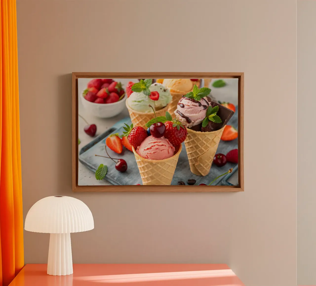 Assorted Ice Cream Cones With Fresh Accents canvas with Floater frame by 🥩 The tasty wall