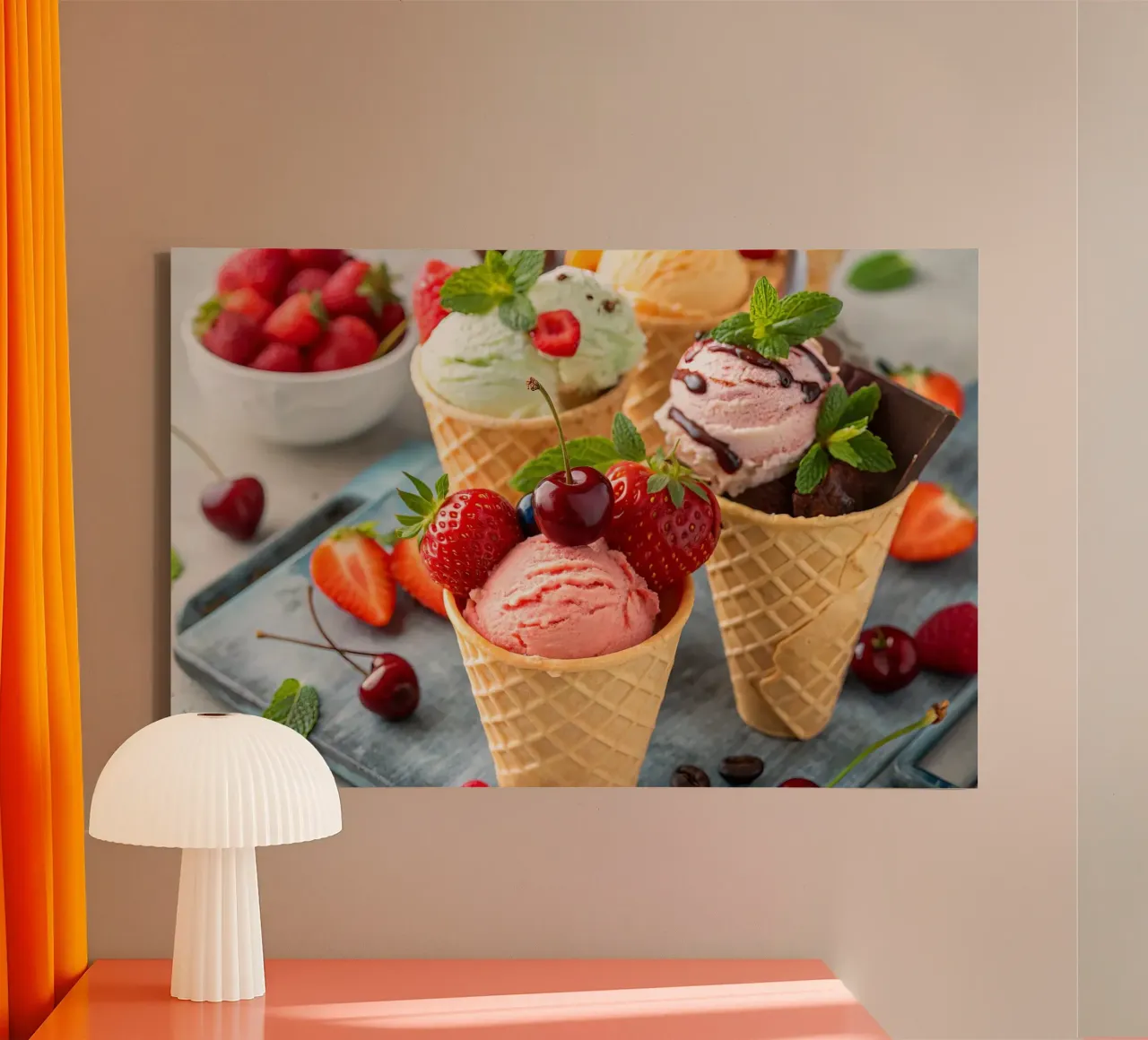 Assorted Ice Cream Cones With Fresh Accents canvas with Floater frame by 🥩 The tasty wall