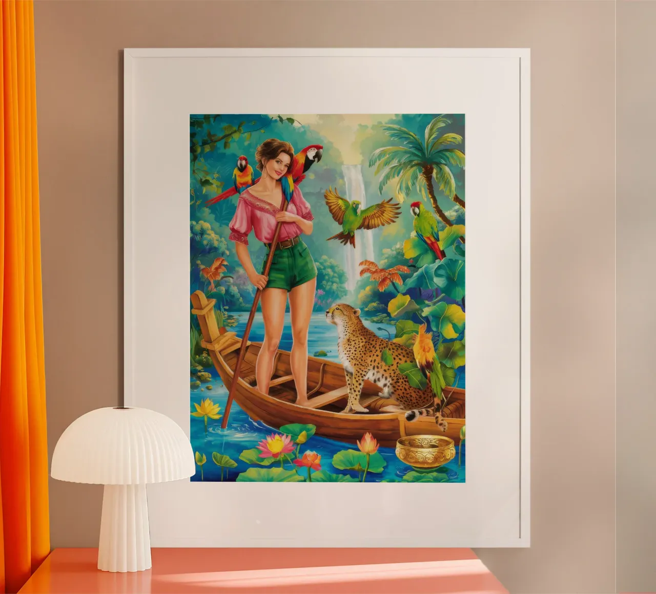 Viaggio sul fiume Emerald poster con telaio in legno da Infinite Chroma