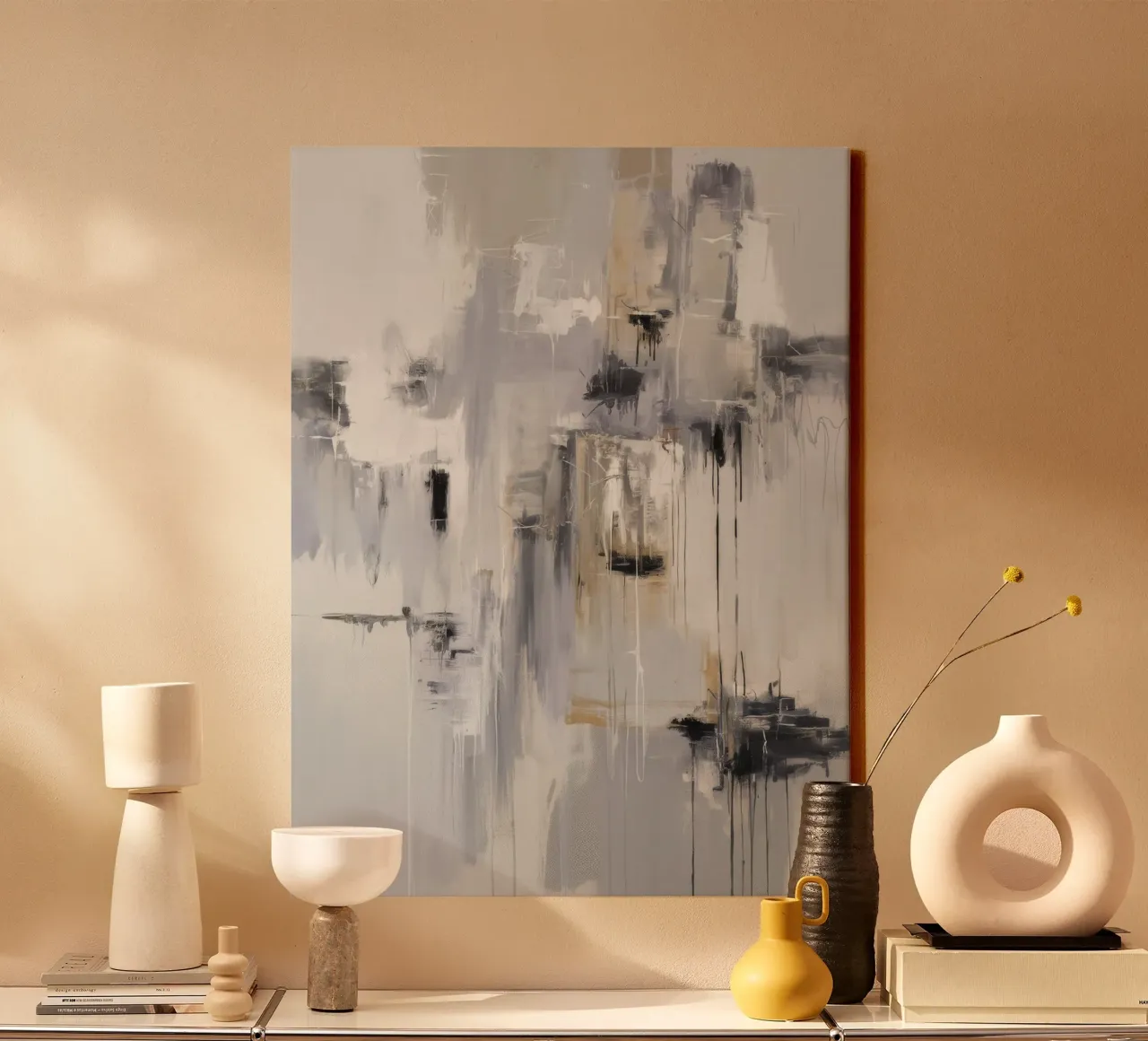 Houtskool Sluier Cascade canvas met Baklijst van Dream Spectrum