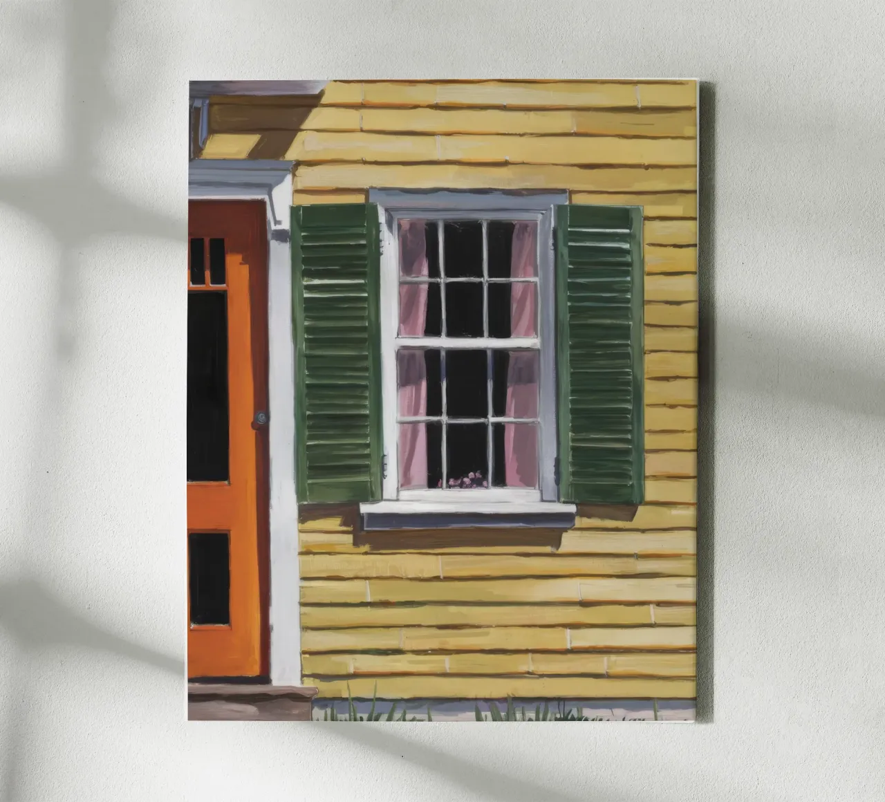 Sunlit Yellow Shutter canvas with Floater frame by Silk Palette