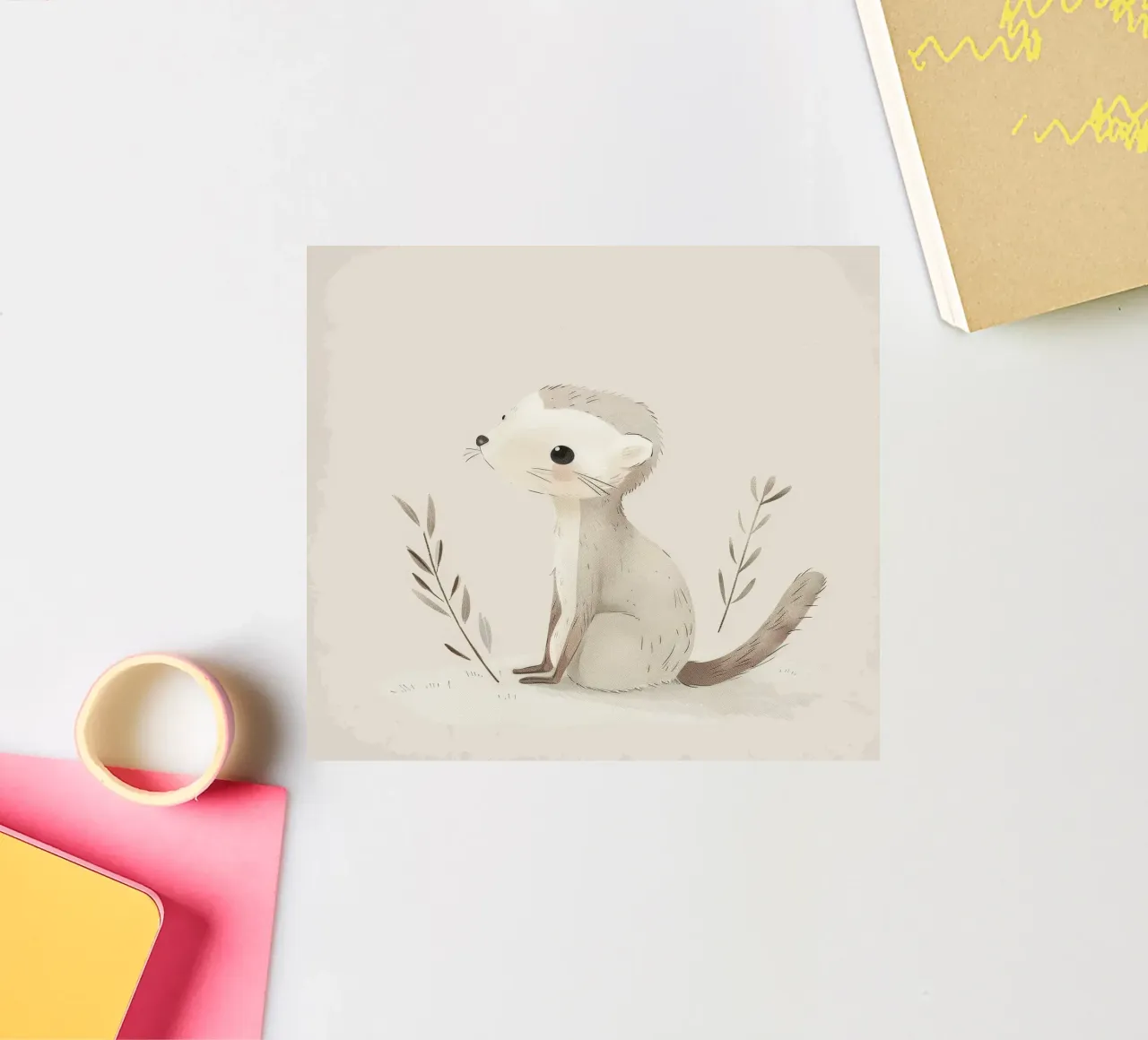 Chat doux avec des brins botaniques en aquarelle douce autocollant de DesignDoodle