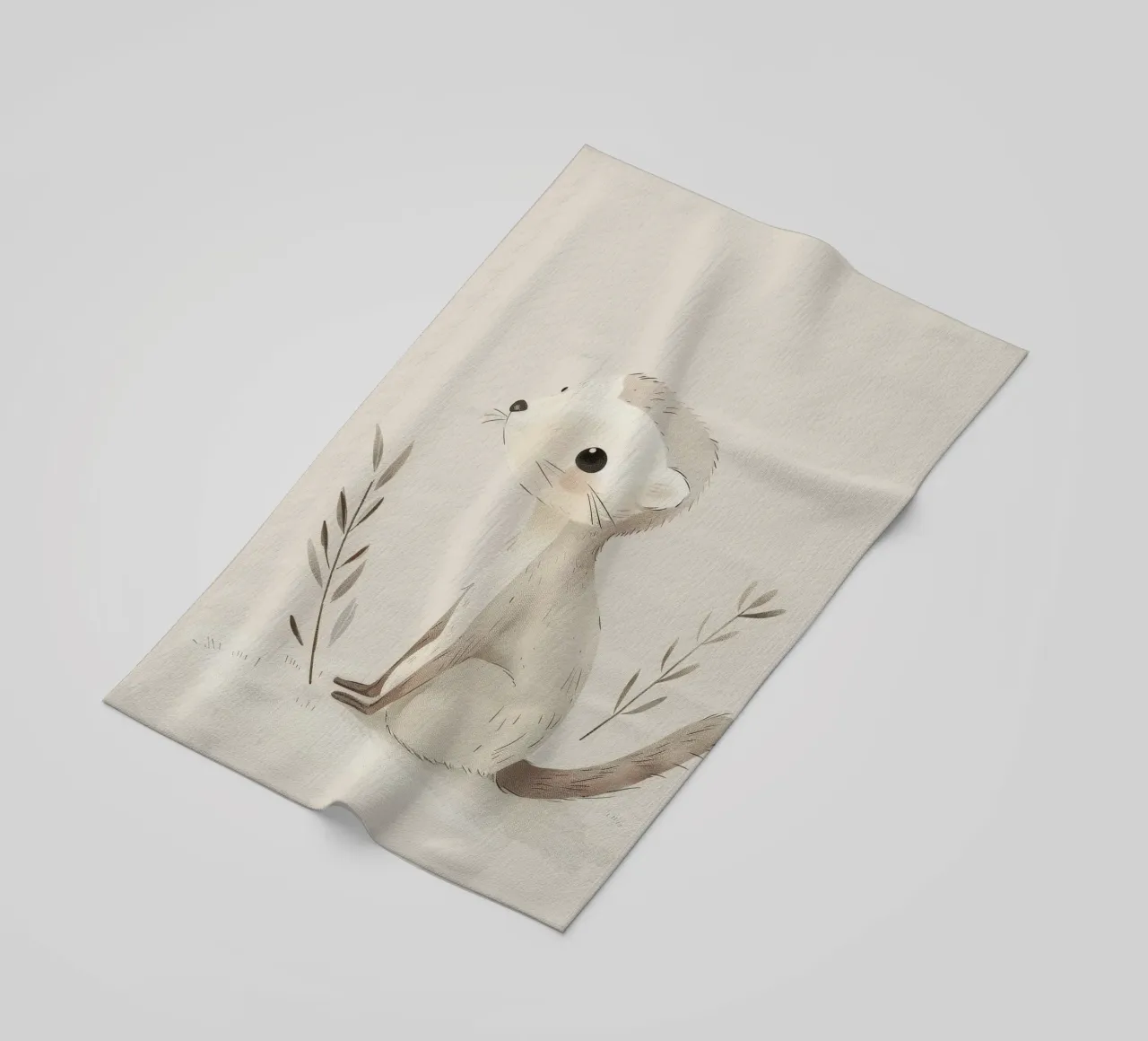 Capriolo gentile con rametti botanici in morbido acquerello telo mare da DesignDoodle