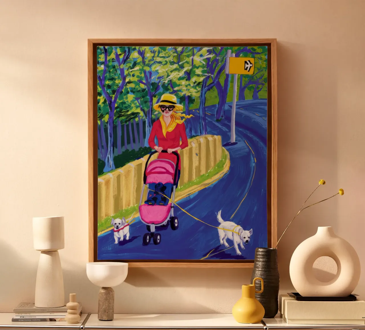 Passeggiata urbana per cani tela con Cornice a cassetta da Silk Palette