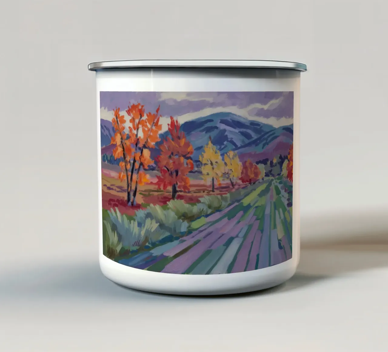 Rapsodia del sentiero d'autunno tazza in smalto da Celestial Harmony