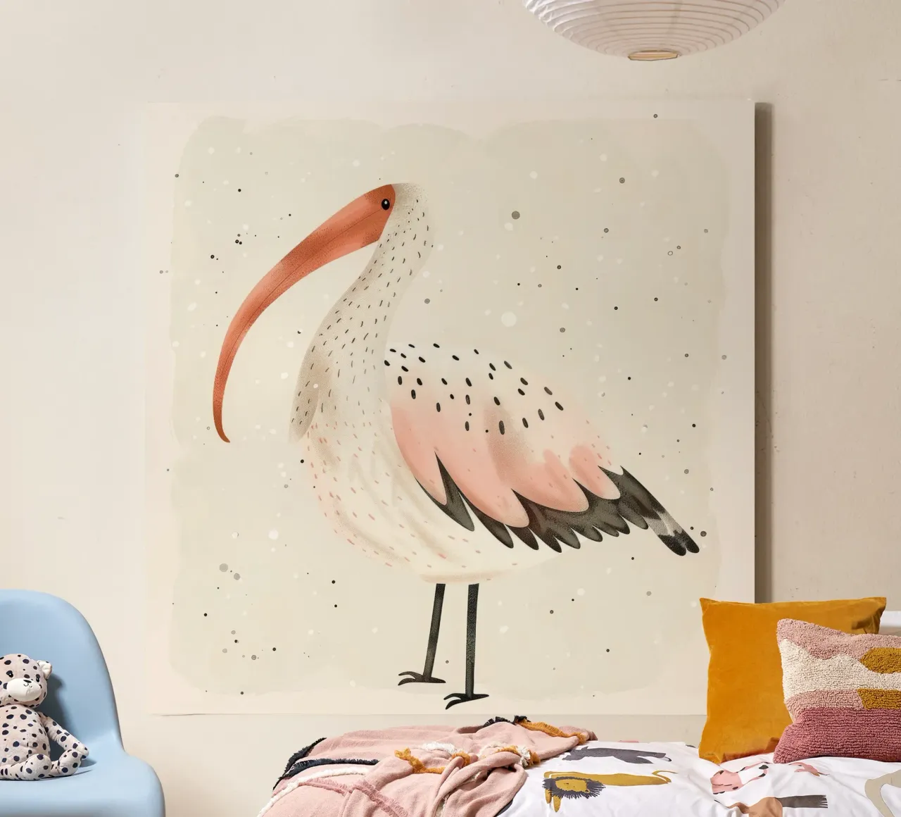Delicate roze en witte Ibis in aquarel canvas van DesignDoodle