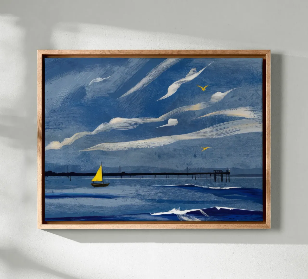 Einsames Segelboot Seestück Leinwand mit Schattenfugenrahmen von Silk Palette