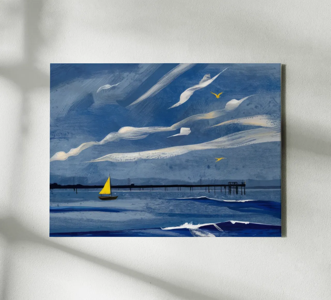 Einsames Segelboot Seestück Leinwand mit Schattenfugenrahmen von Silk Palette