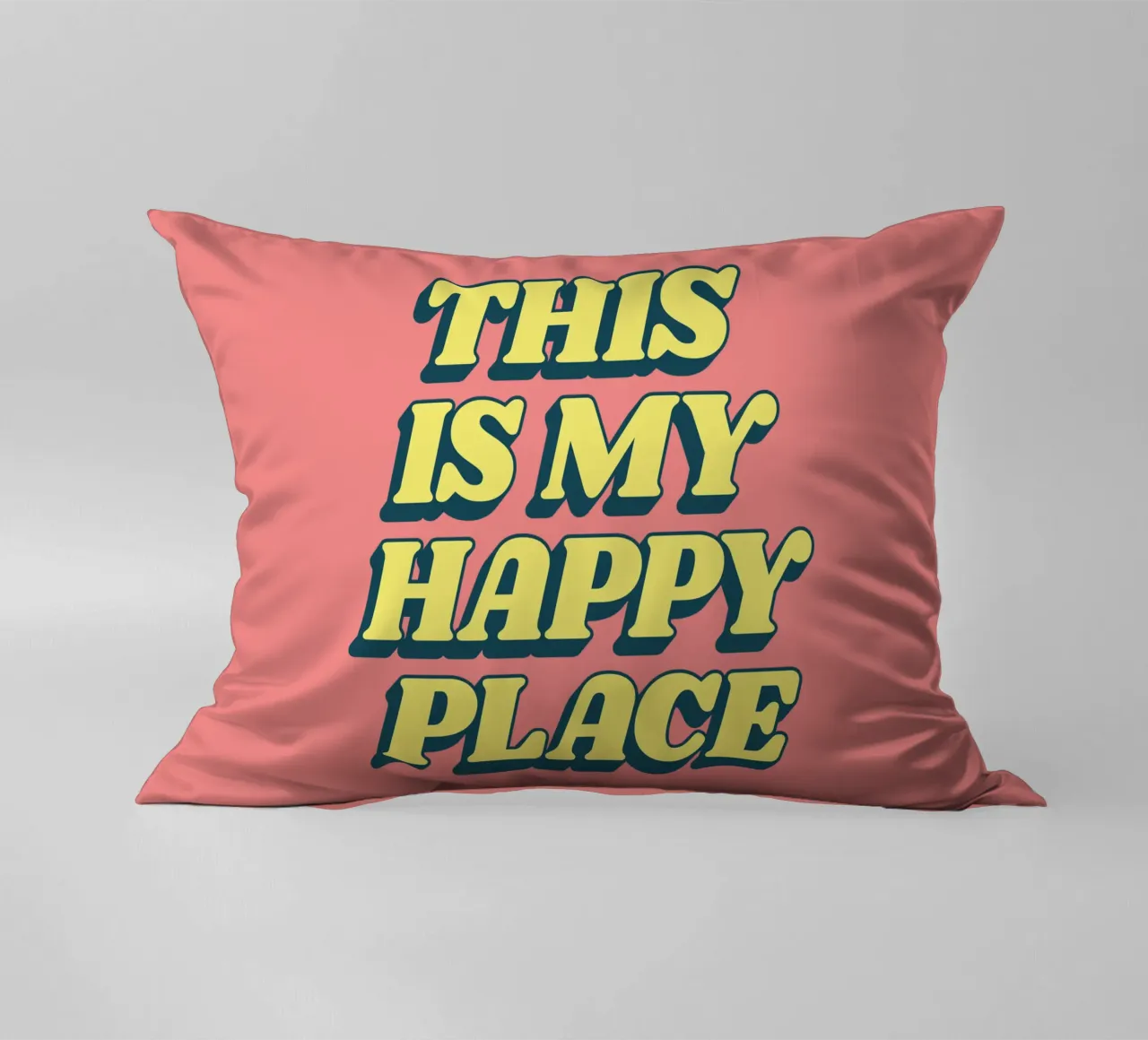 This is My Happy Place Typography Print in Yellow Pink decorative cushion by THE MOTIVATED TYPE