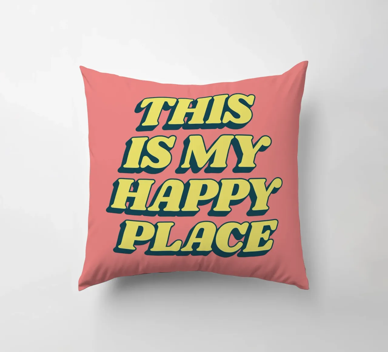This is My Happy Place Typography Print in Yellow Pink decorative cushion by THE MOTIVATED TYPE