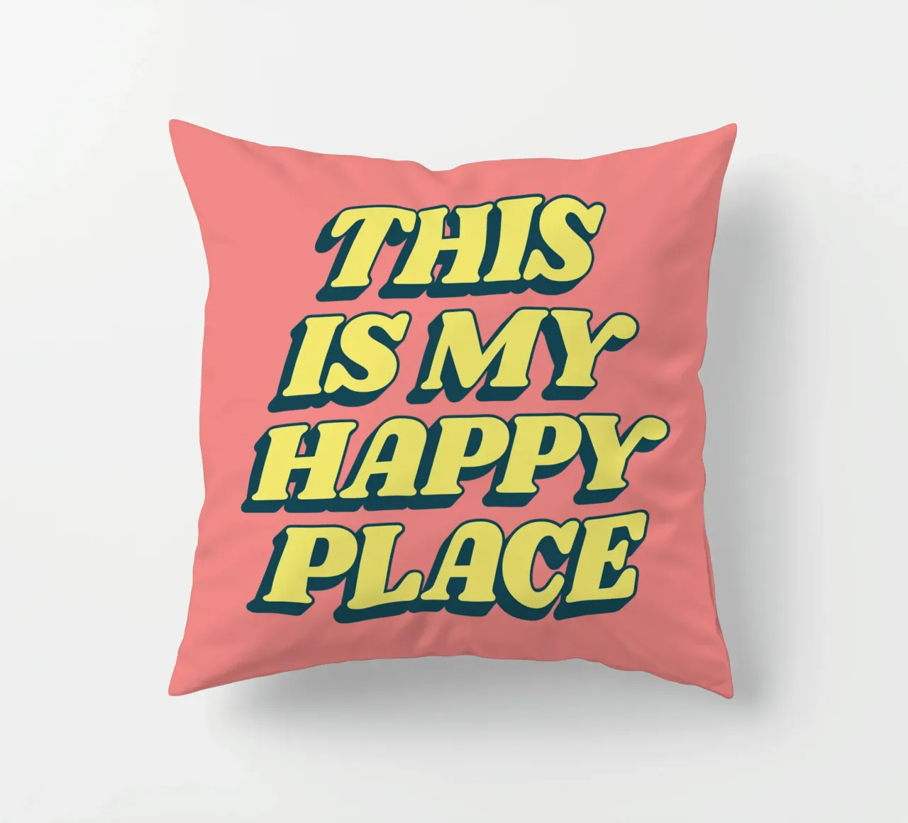 This is My Happy Place Typography Print in Yellow Pink decorative cushion by THE MOTIVATED TYPE