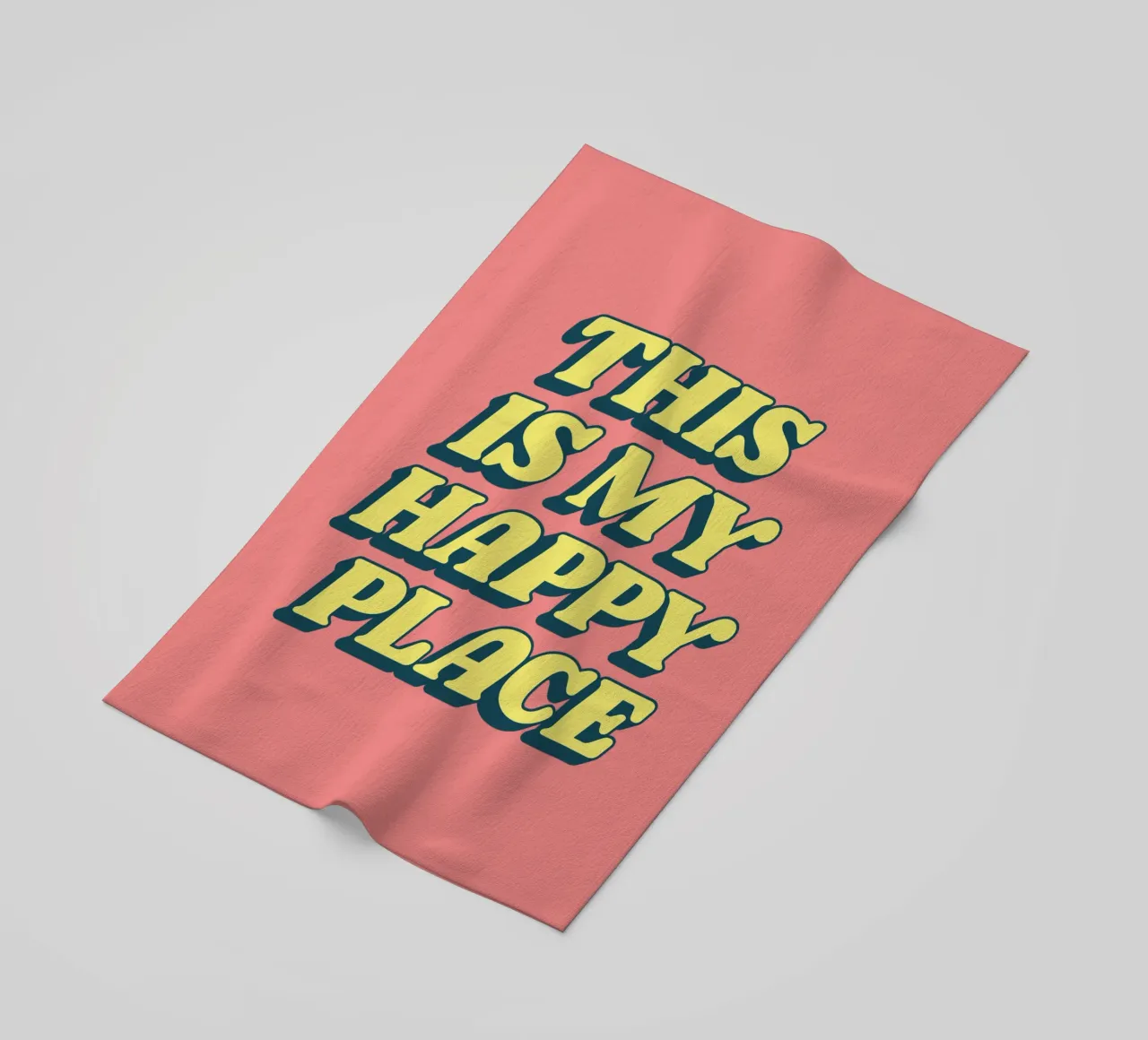 Stampa tipografica "This is My Happy Place" in giallo rosa telo mare da THE MOTIVATED TYPE