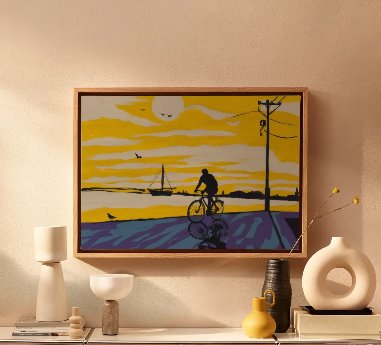 Twilight Cyclist Journey canvas with Floater frame by Silk Palette