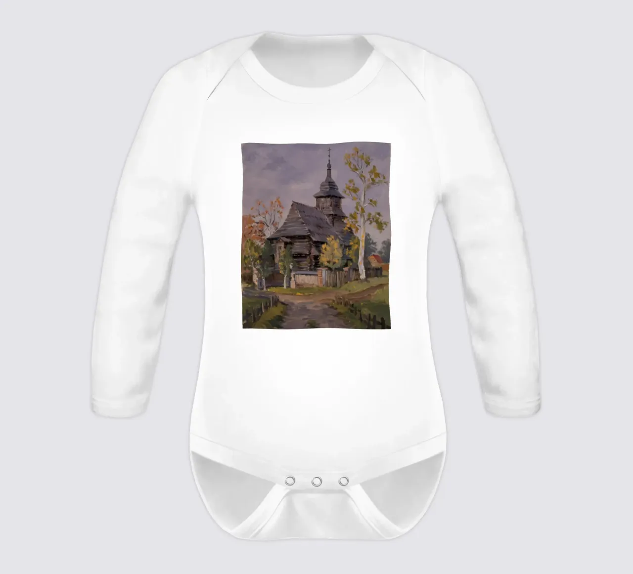 Hallowed Autumn Spire long-sleeve baby romper by Celestial Harmony