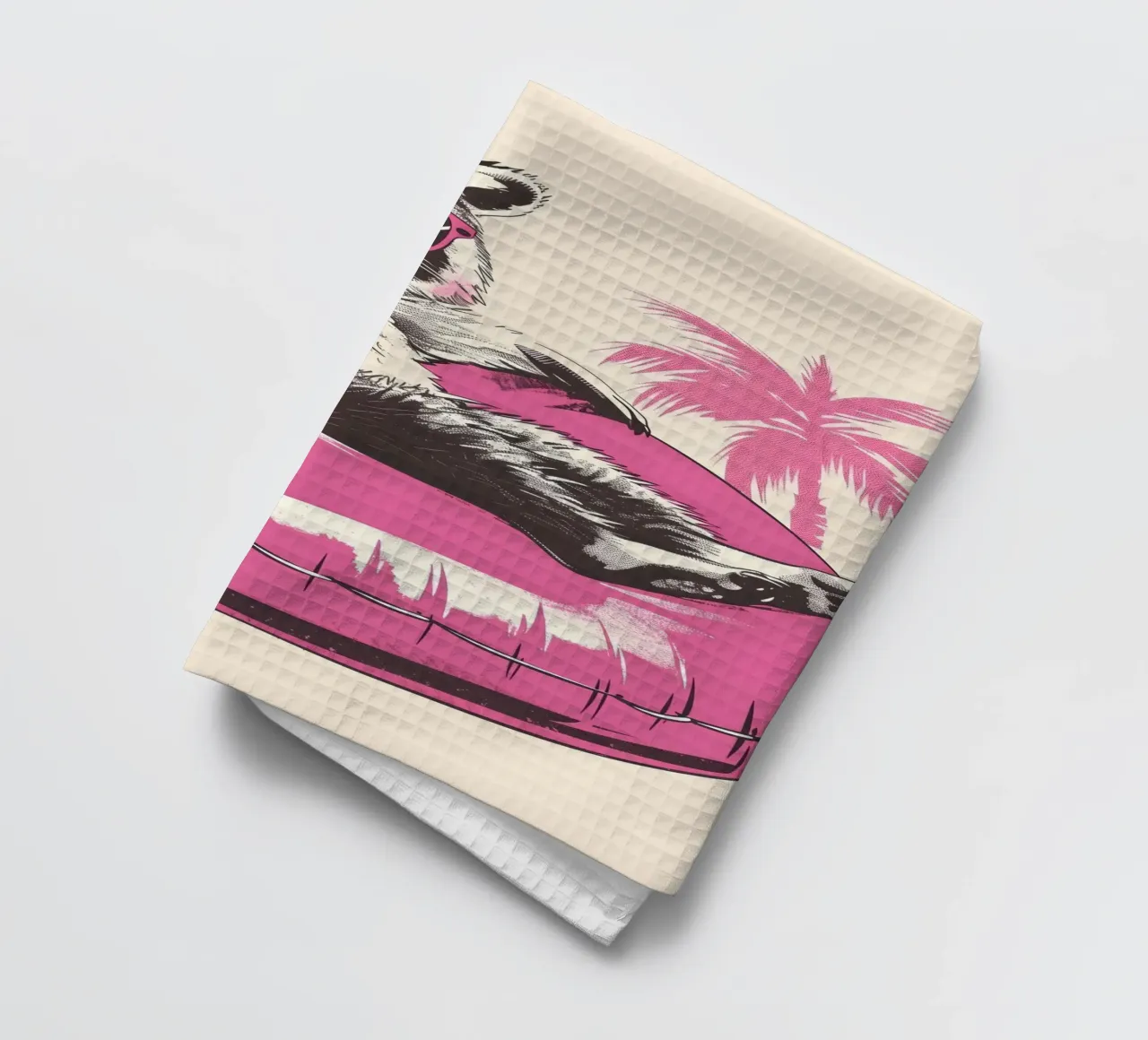 Waschbär mit Sonnenbrille im Schwimmreifen Geschirrtuch von WILD ART