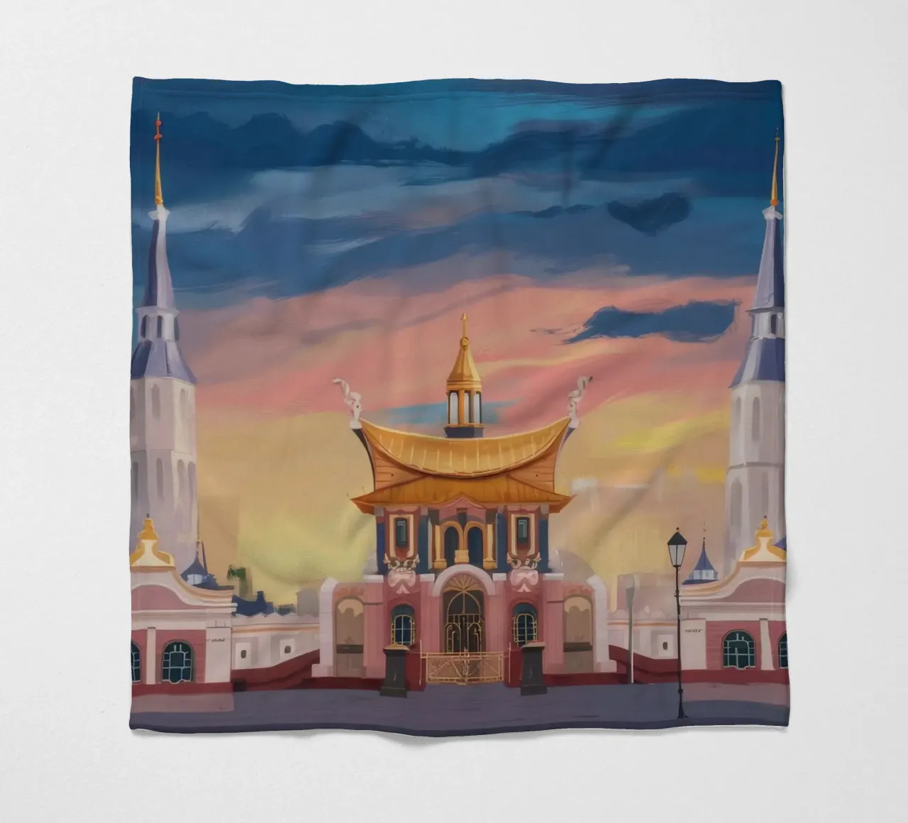 Vergoldeter Tempel Dämmerung Fleecedecke von Silk Palette