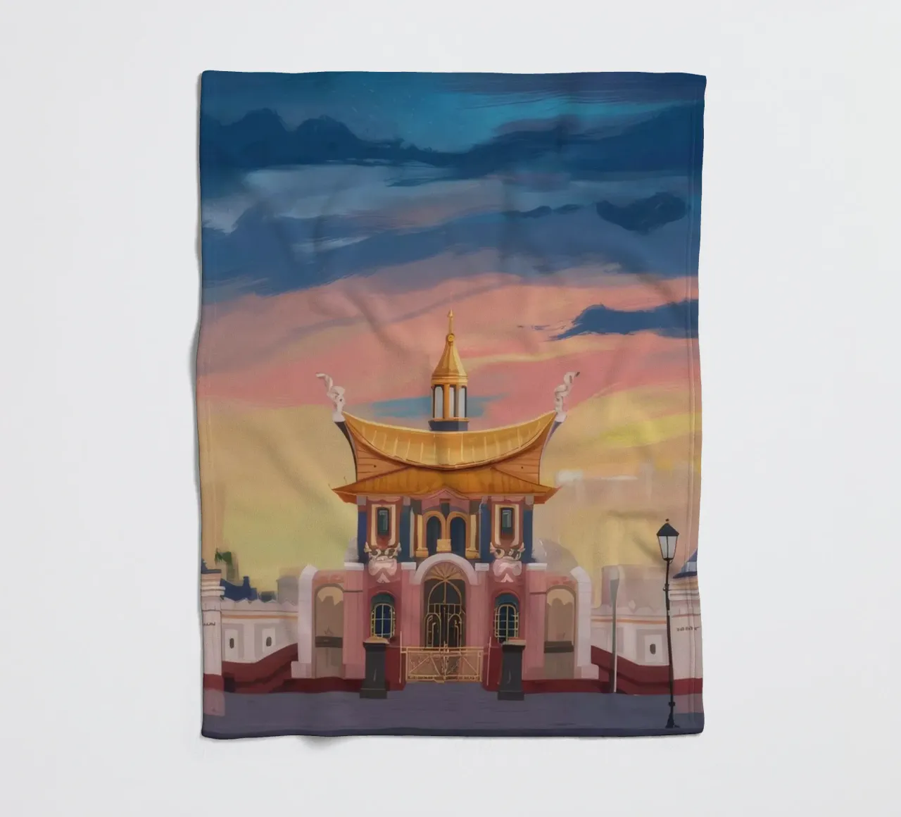 Vergoldeter Tempel Dämmerung Fleecedecke von Silk Palette