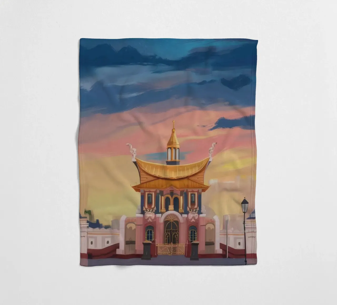Vergoldeter Tempel Dämmerung Fleecedecke von Silk Palette