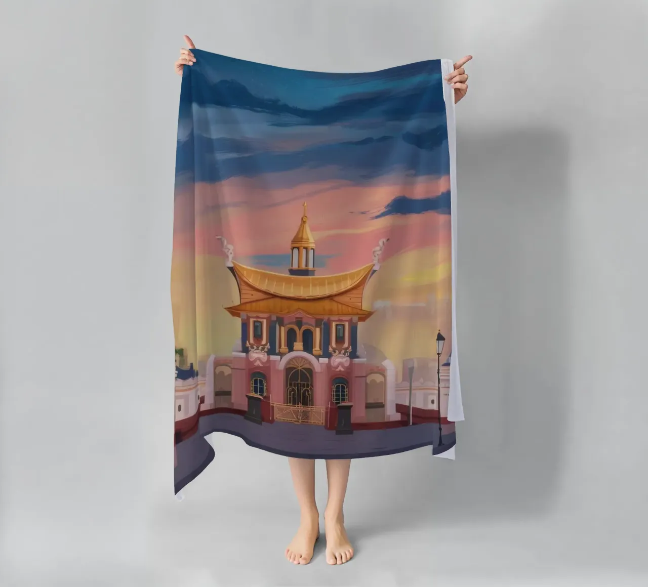 Tempio dorato Crepuscolo telo mare da Silk Palette