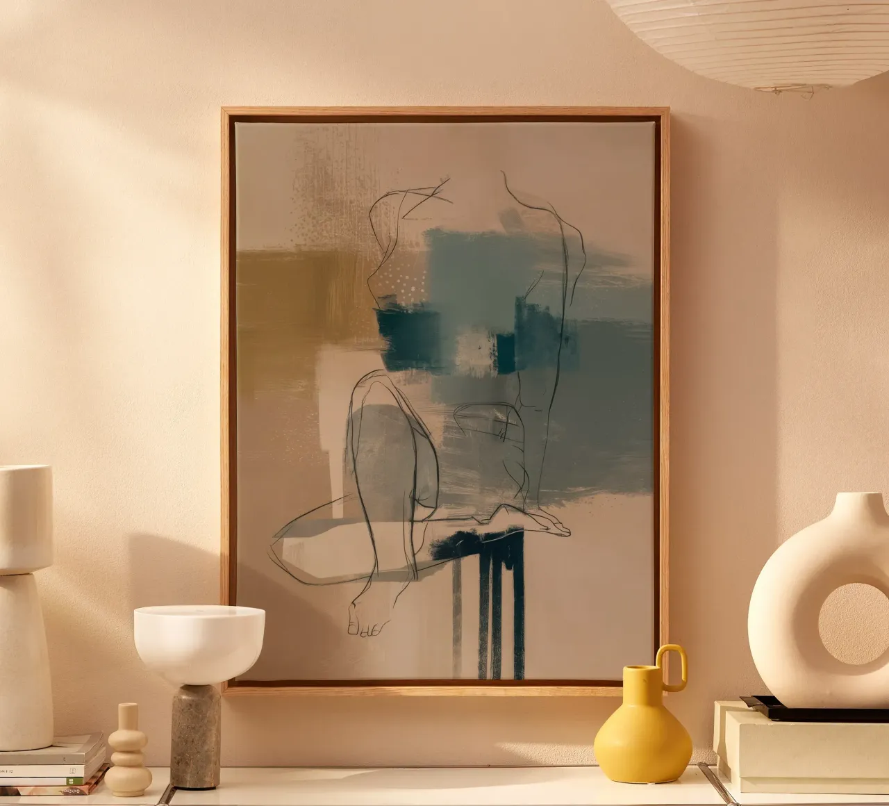 Azuurschets Sereniteit canvas met Baklijst van Dream Spectrum