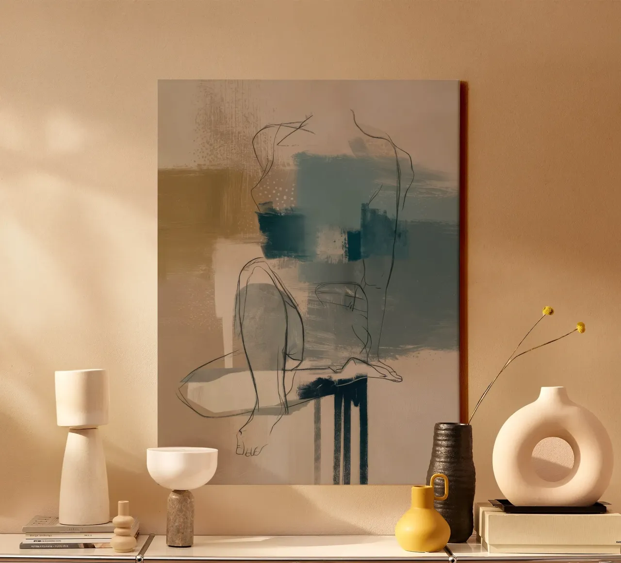 Azuurschets Sereniteit canvas met Baklijst van Dream Spectrum