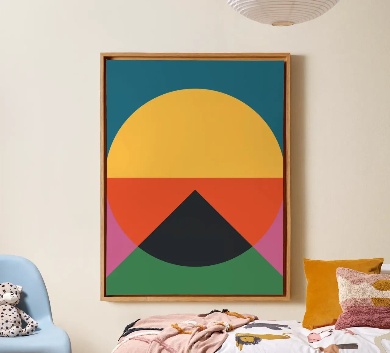 Colourful Geometric Bauhaus Inspired Print Modern Abstract canvas with Floater frame by THE MOTIVATED TYPE