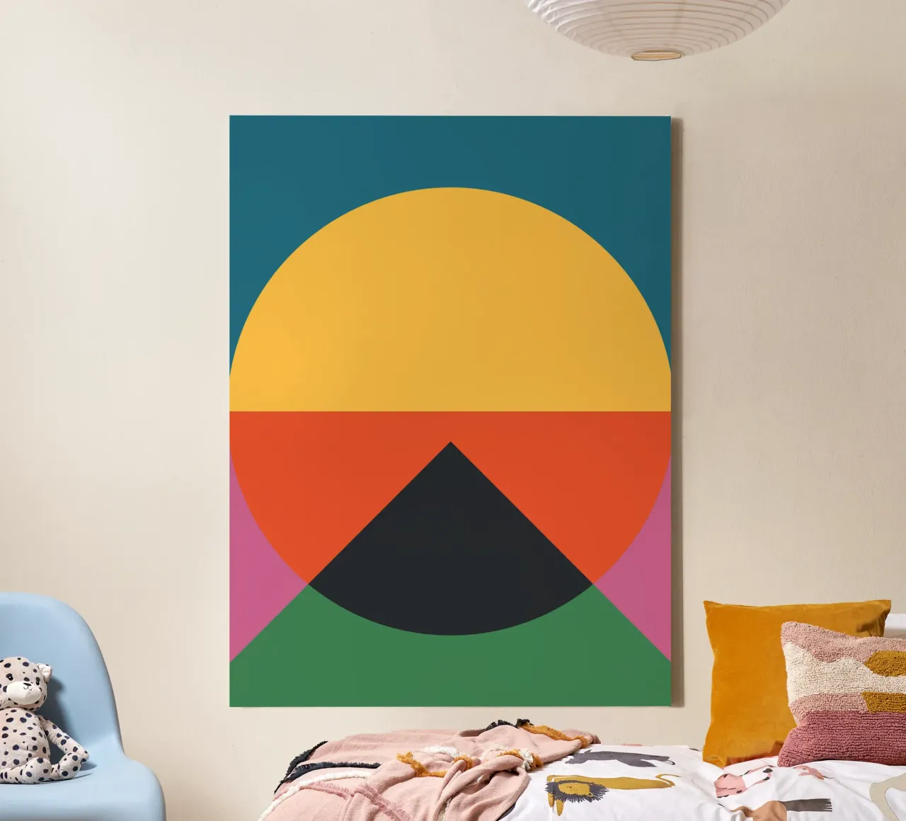 Colourful Geometric Bauhaus Inspired Print Modern Abstract canvas with Floater frame by THE MOTIVATED TYPE