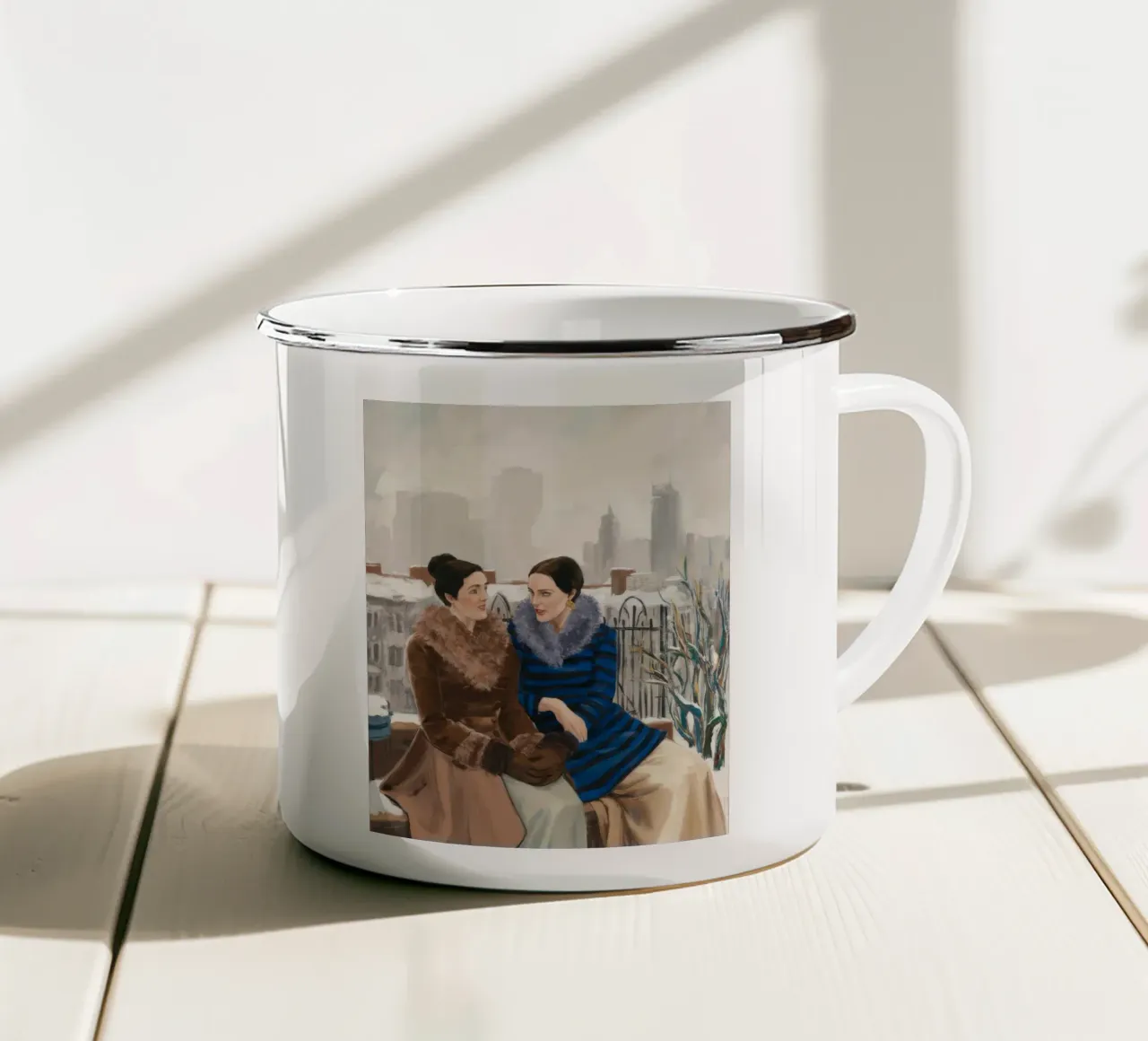 Conversation à l'âge d'or mug en émail de Silk Palette