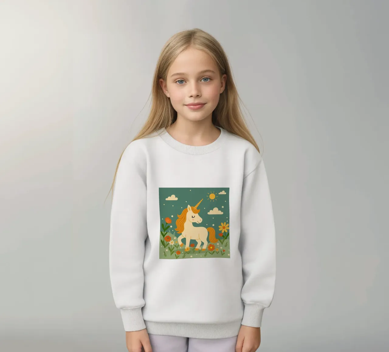 Unicornio en un prado de flores - Alegre escena con sol sudadera para niño de namosh