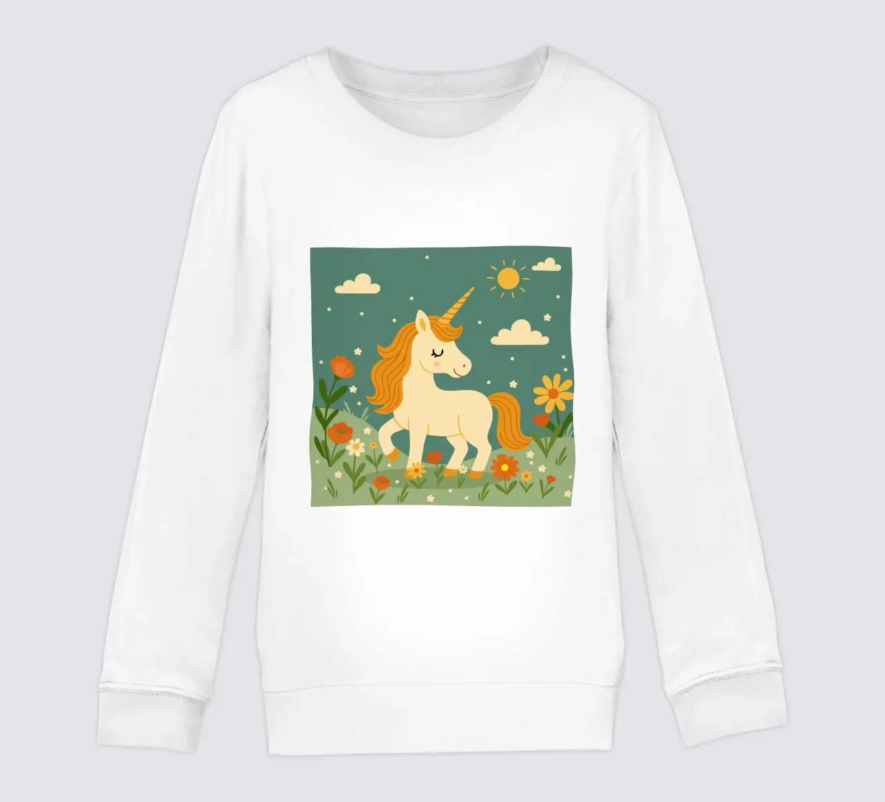 Unicornio en un prado de flores - Alegre escena con sol sudadera para niño de namosh