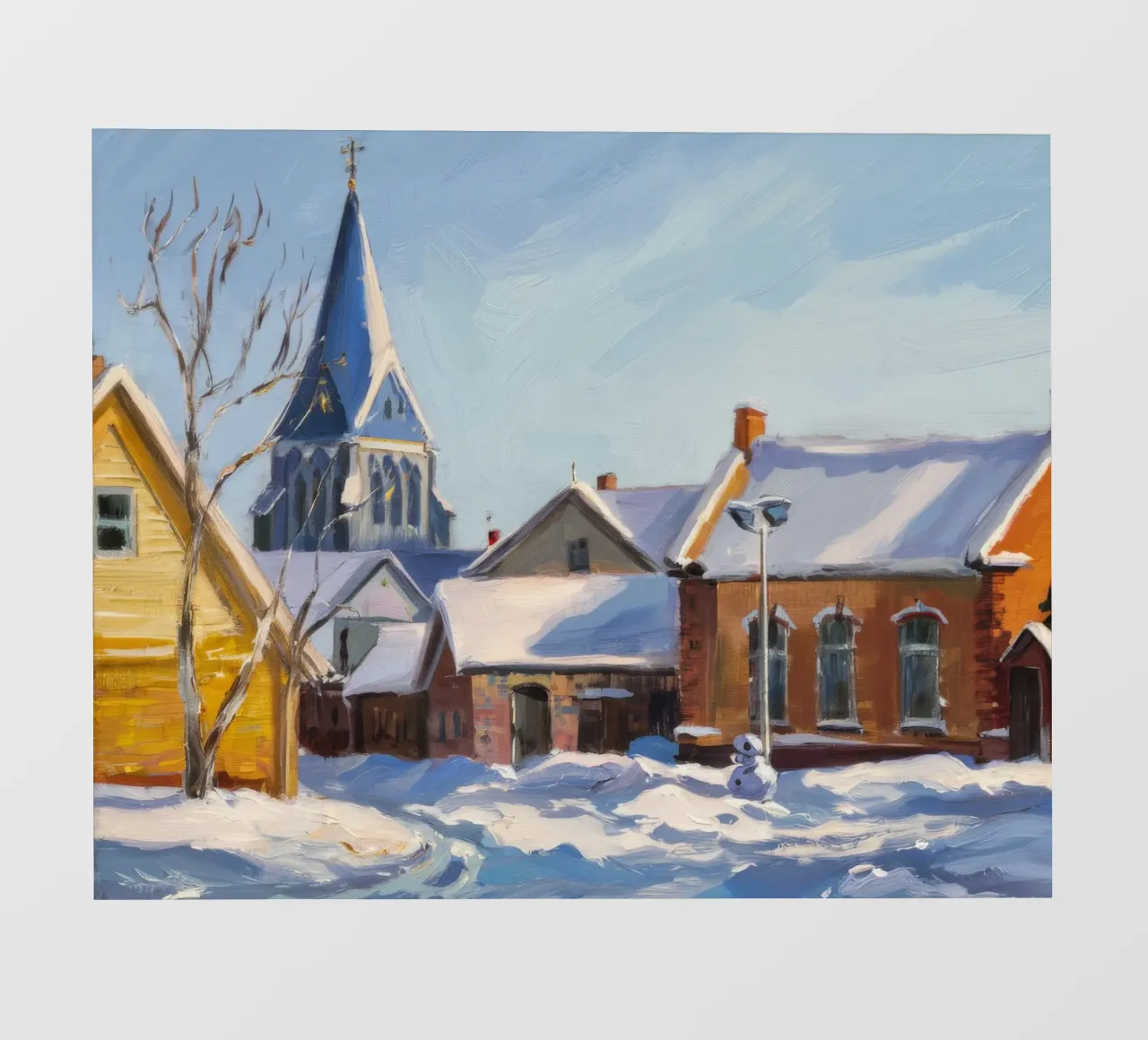 Campanile della chiesa innevato telo in pvc da Silk Palette