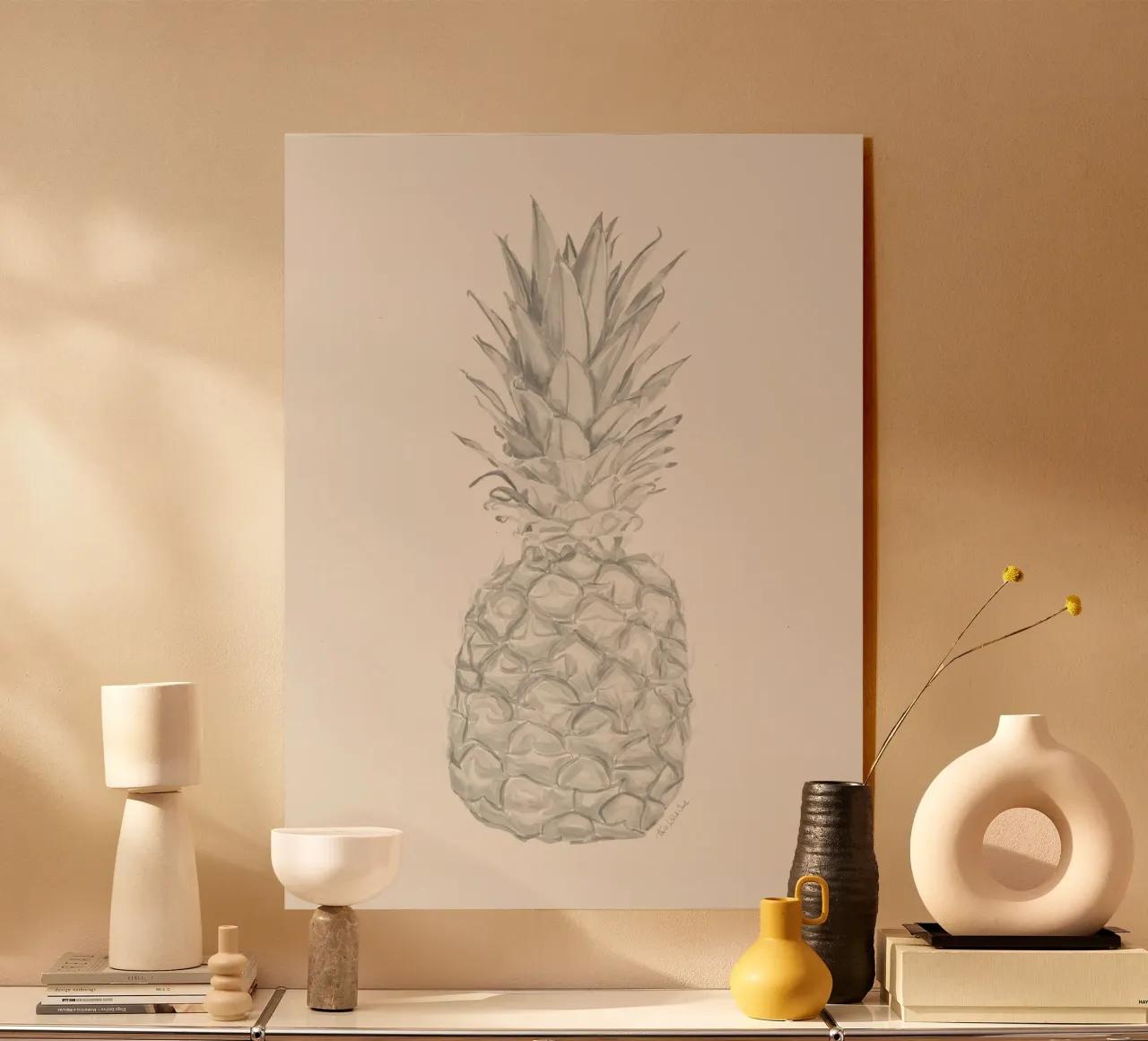 Black and white minimalist watercolour tropical Pineapple acrylic glass by This Wild Soul - Illustration