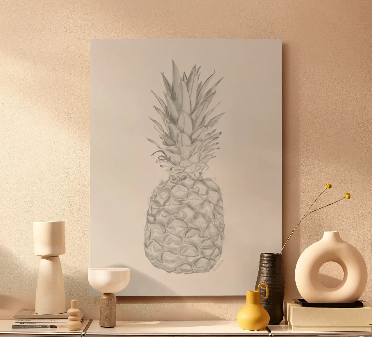 Black and white minimalist watercolour tropical Pineapple alu-dibond by This Wild Soul - Illustration