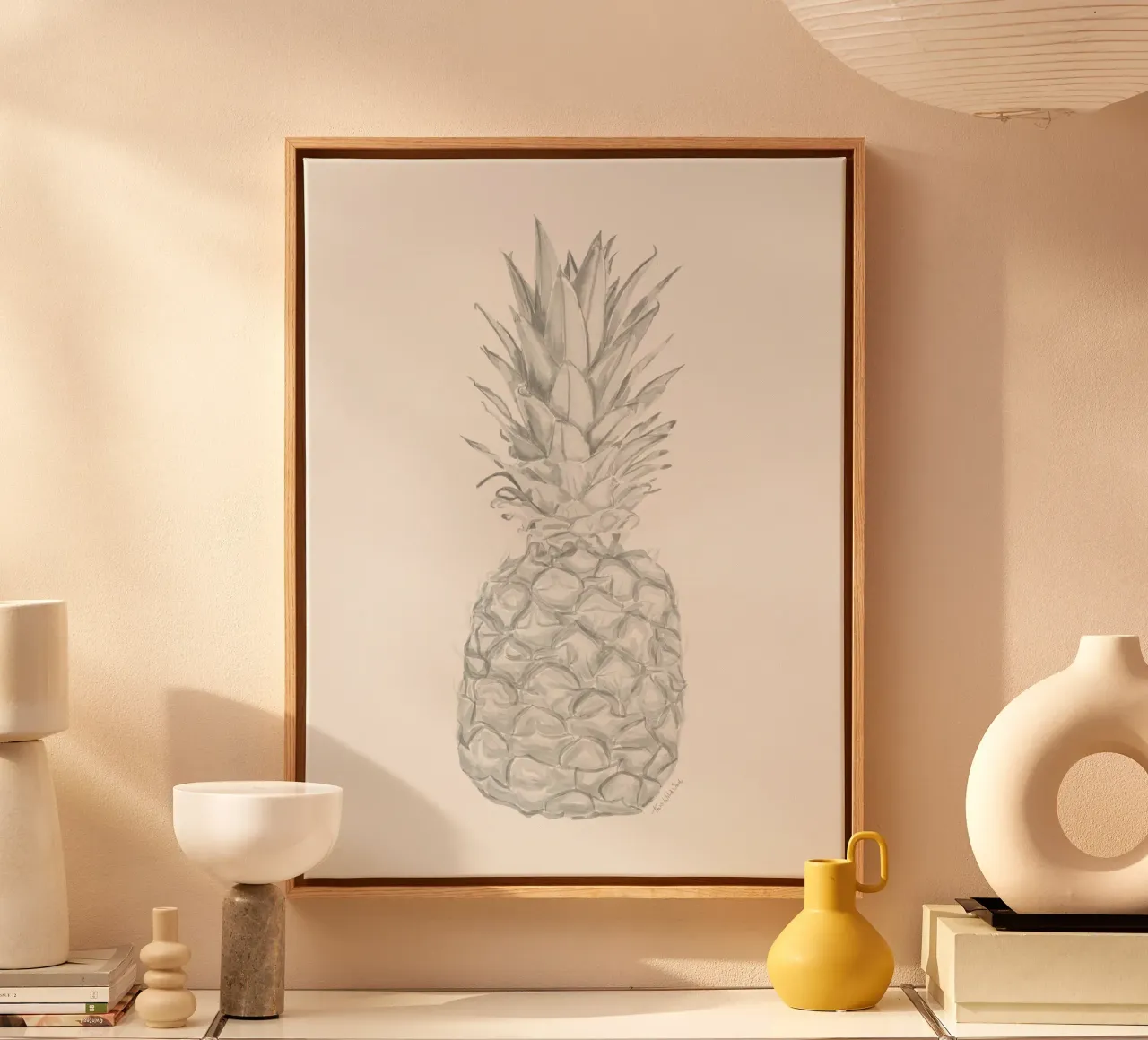 Acquerello minimalista in bianco e nero Ananas tropicale tela con Cornice a cassetta da This Wild Soul - Illustration