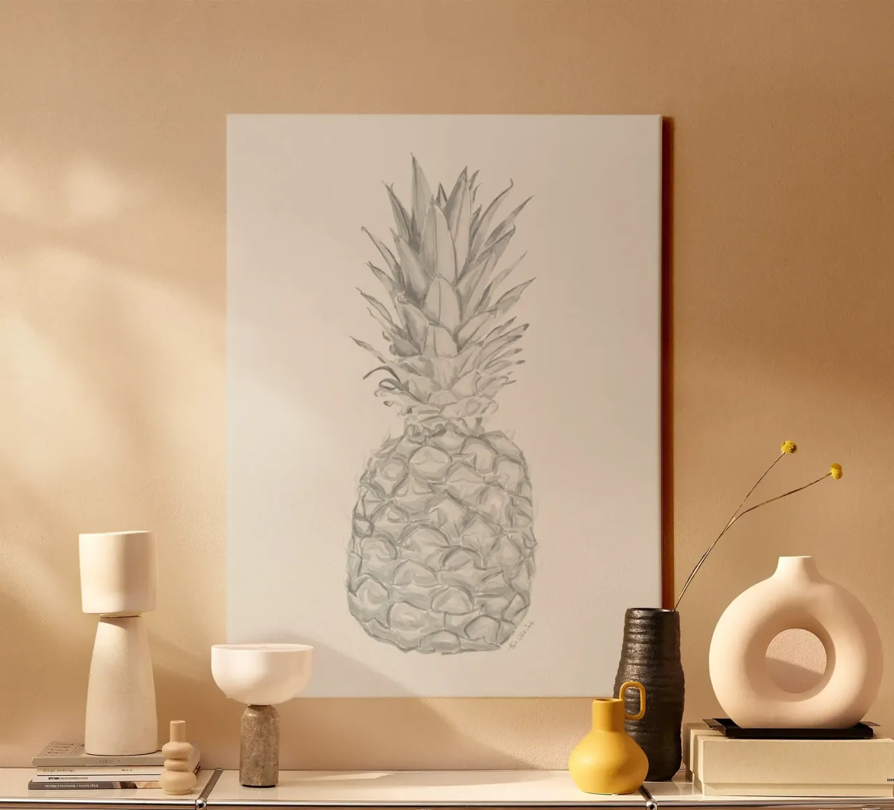 Acquerello minimalista in bianco e nero Ananas tropicale tela con Cornice a cassetta da This Wild Soul - Illustration