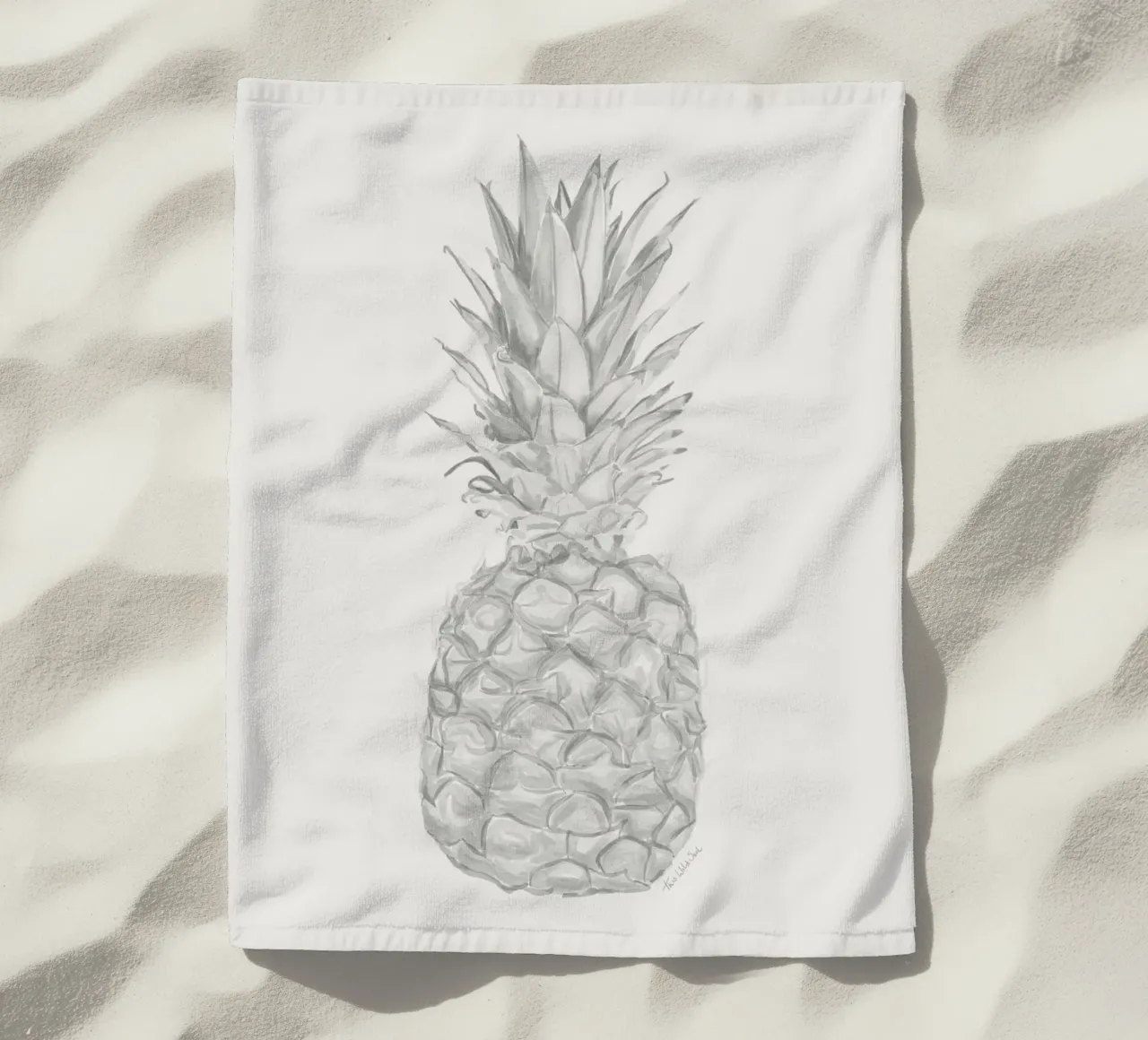 Acquerello minimalista in bianco e nero Ananas tropicale telo mare da This Wild Soul - Illustration