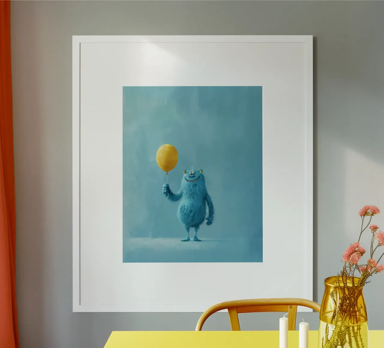 The Tall Blue Monster Poster mit Kunststoffrahmen von wonderfolk