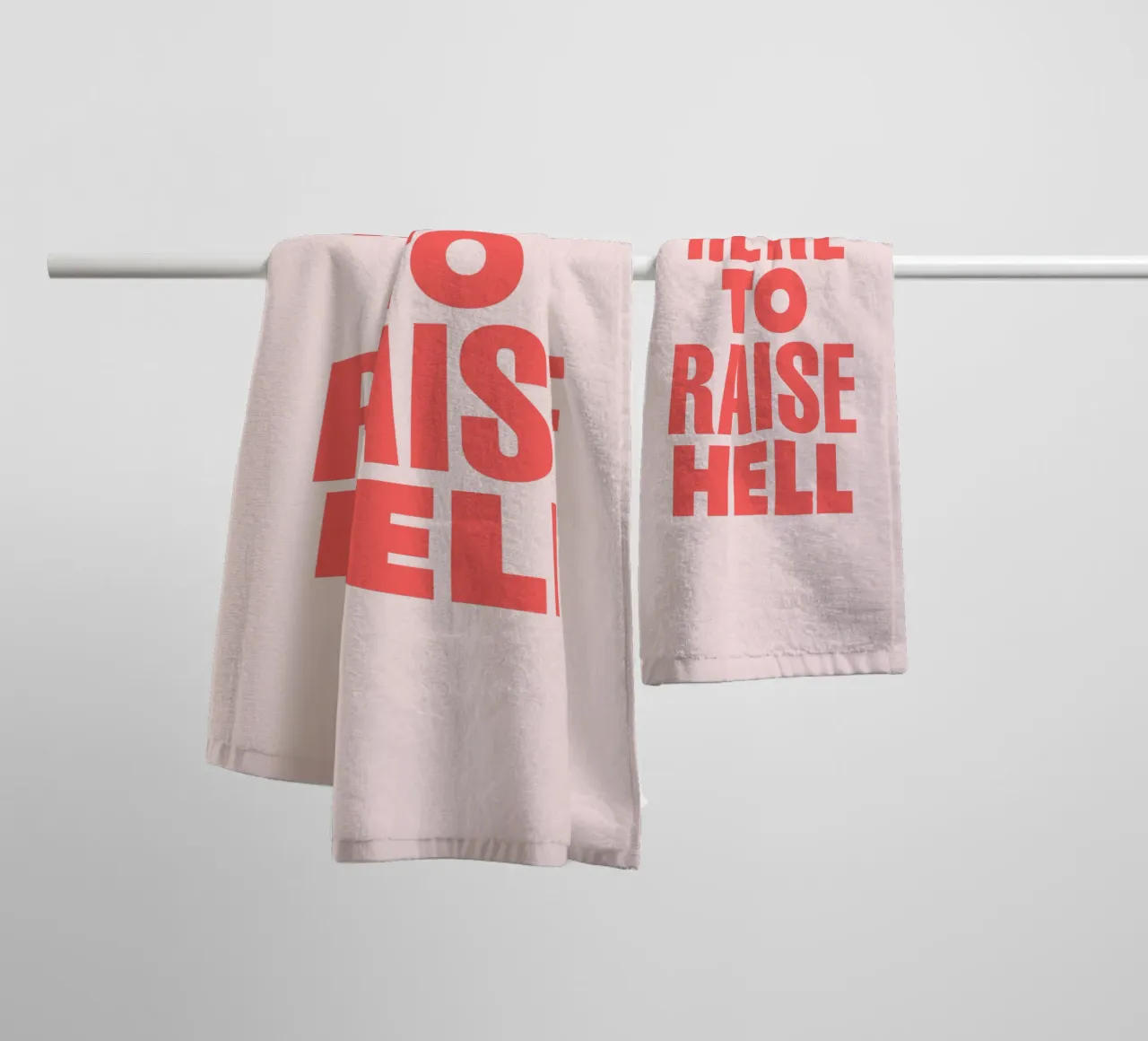 Here to Raise Hell Sassy Typography Print in Pink and Red towel by THE MOTIVATED TYPE