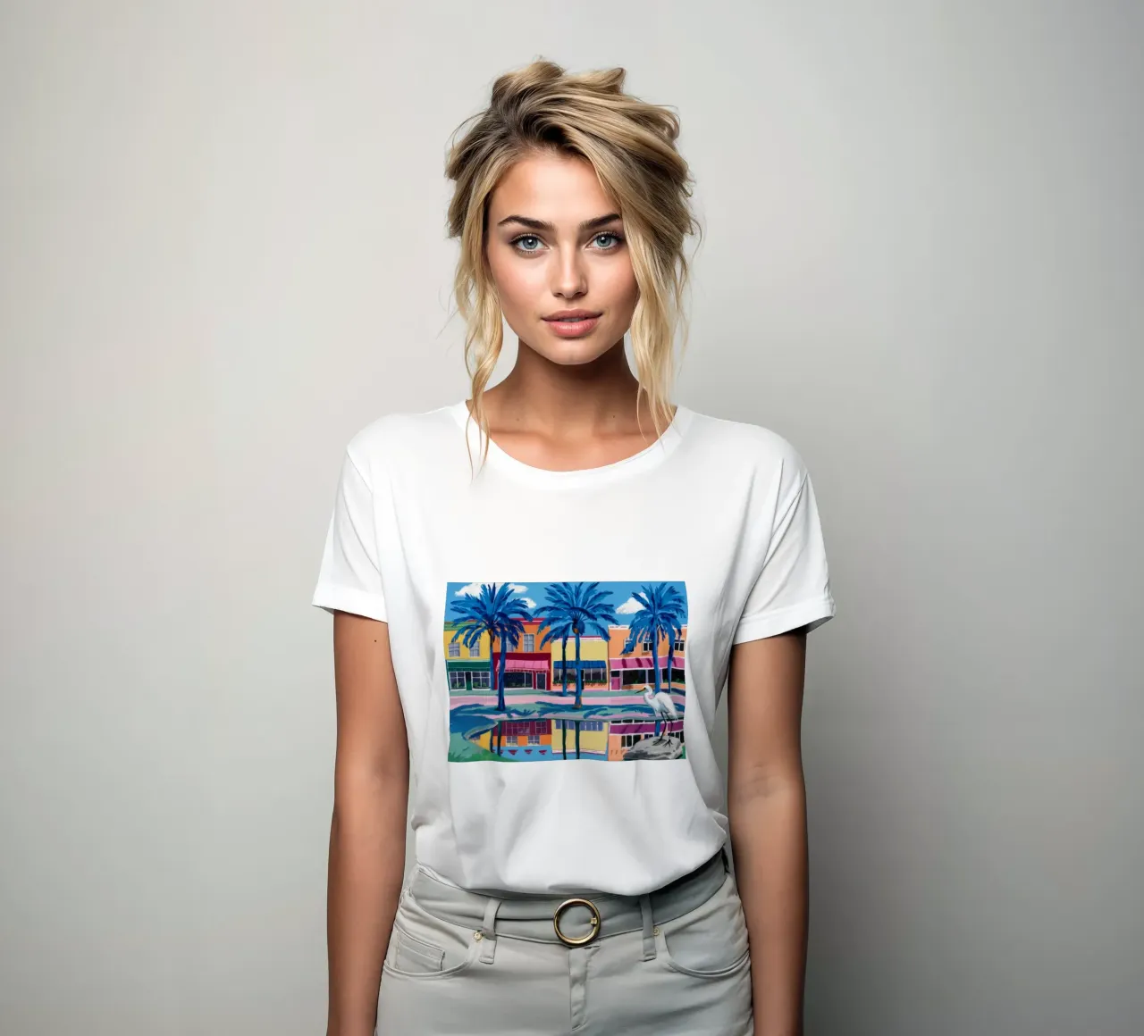 Reflected Palm City women's fitted t-shirt by Silk Palette