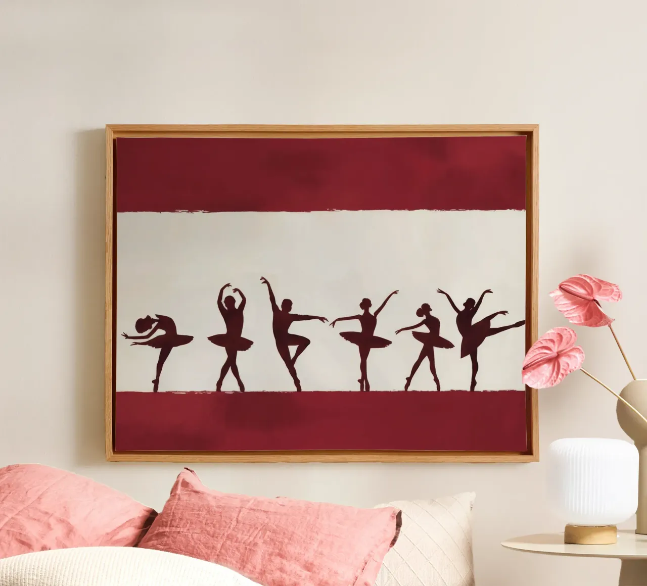 Karmozijnrood Ballet Silhouet canvas met Baklijst van Silk Palette
