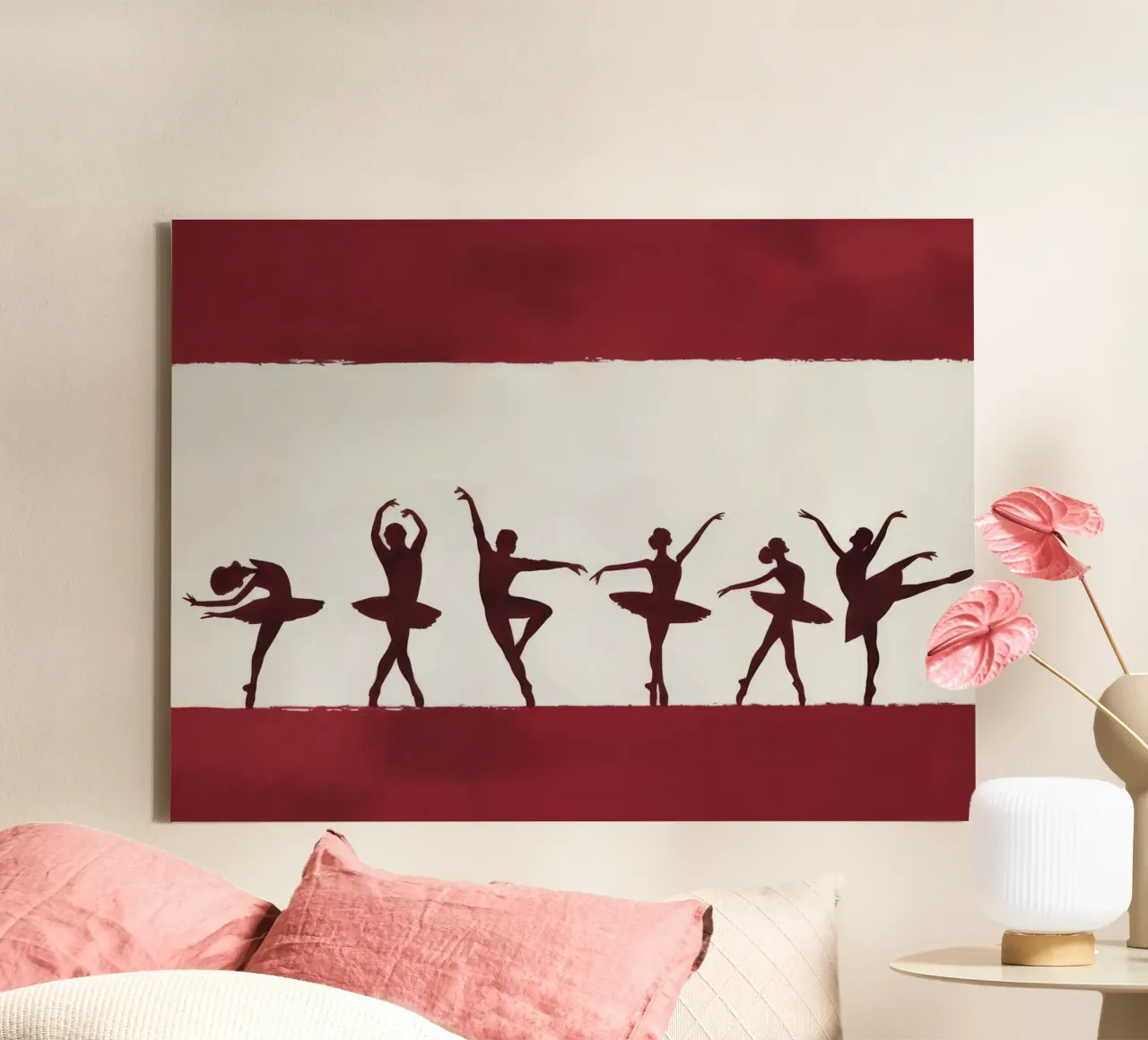 Karmozijnrood Ballet Silhouet canvas met Baklijst van Silk Palette