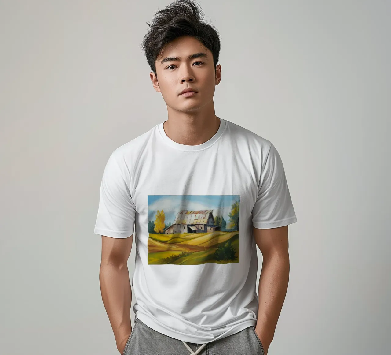 Scena autunnale di un fienile t-shirt da Silk Palette