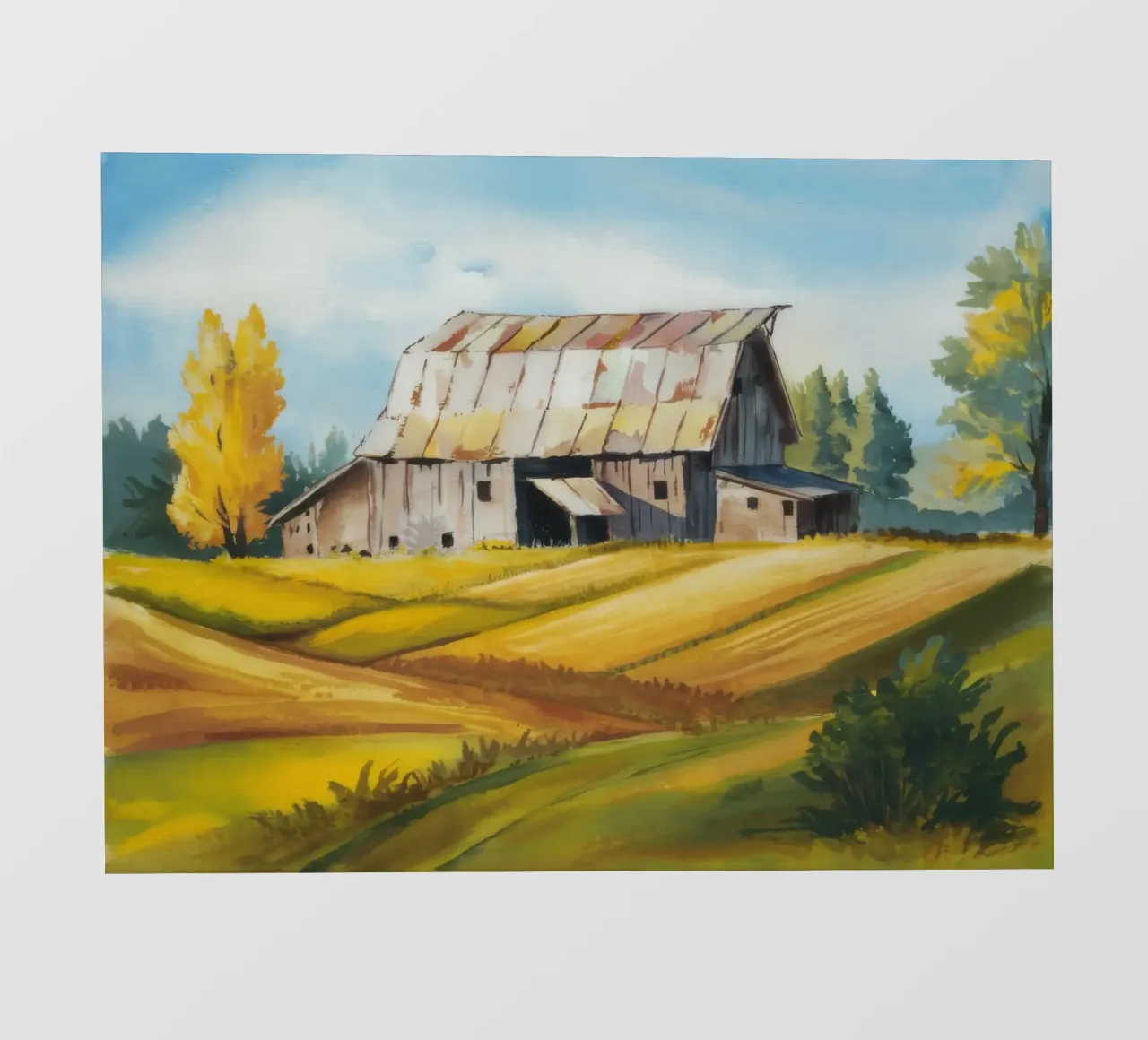 Scena autunnale di un fienile telo in pvc da Silk Palette